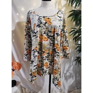 Vtg Collections Etc NWOT Sequin Asymmetrical Pumpkin Bat Top Size XL Halloween